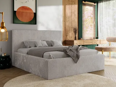 Produktbild von MKS MEBLE Polsterbett mit Bettkasten TILIANO CLASSIC Doppelbett mit Kopfteil 200x200 Lattenrost Gasfeder Multipocket Matratze ELORI LUX Hellgrau Cord