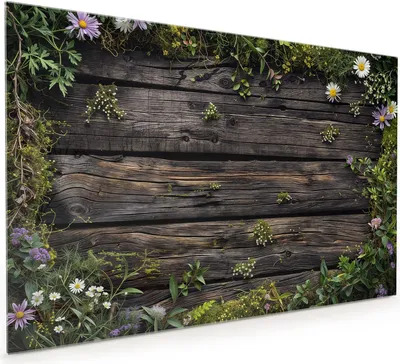 Produktbild von Küchenrückwand Spritzschutz Glas mit Motiv Holz mit Blumen 40 x 40 cm