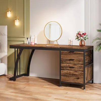 Immagine prodotto di Scrivania con 3 cassetti – Scrivania per computer – Tavolo per computer – Scrivania marrone – 150 x 50 x 75 cm
