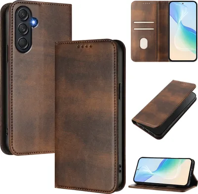 Obrázek produktu pro Pouzdro pro Samsung Galaxy M55/C55, vintage kožené pouzdro s RFID ochranou, přihrádkami na karty, stojánkem Hnědý