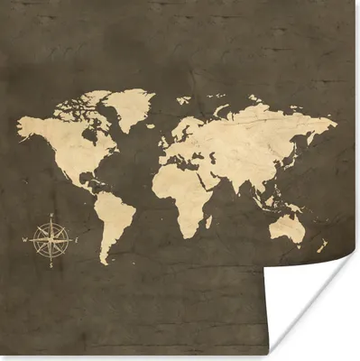Produktbild von MuchoWow® Poster Weltkarte - Vintage - Windrose 75x75 cm - Wand Dekoration