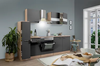 Produktbild von Küche Küchenzeile Küchenblock Einbauküche Eiche Grau Merle 240 cm Respekta