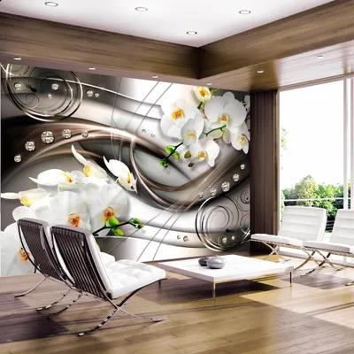 Produktbild von Fototapete selbstklebend Blumen 343x256 cm Tapete Wandtapete Wandbilder Klebefolie Dekofolie Tapetenfolie Wand Dekoration Wohnzimmer - Orchidee Design Abstrakt b-A-0150-a-b