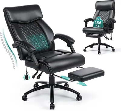Obrázok produktu pre Ergonomická kancelárska stolička s podnožkou, čalúnenými, výklopnými opierkami rúk a nastavením sklopenia, určená na prácu v domáccej kancelárii, čierna