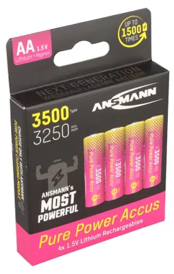 Image de Pile rechargeable Ansmann Pure Power AA, Li-Ion, 1,5 V, min. 3250 mAh, typique 3500 mAh, lot de 4