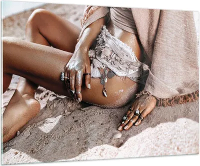 Produktbild von Bilder auf glas - Einteilig - Sand Frau Schmuck - 100x70cm - Glasbilder - Wandbilder - Bilder - zum Aufhängen bereit - Wanddekoration aus Glas - Glas Bilder - Wandbild auf Glas - GAA100x70-4634