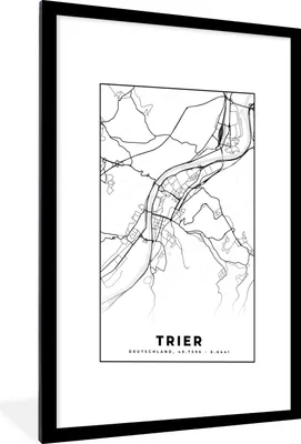 Produktbild von MuchoWow® Gerahmtes Poster Trier - Karte - Stadtplan - Wegbeschreibung 60x90 cm - Poster mit Schwarzem Bilderrahmen Wandposter Rahmen Foto Bilder - Dekoration - Wandposter Wohnzimmer - Hochwertig