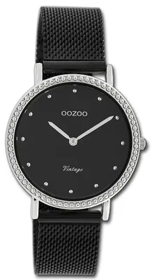 Immagine prodotto di Oozoo, orologio da polso vintage, serie "Damenuhr", colore nero, cinturino in metallo, movimento al quarzo, display analogico, modello D3UOC20057