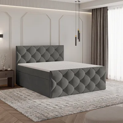 Produktbild von Masseno Boxspringbett ROVARI 200x200 cm Komplett-Set mit Bonell Matratze und Topper, Polsterbett mit Bettkästen - Grau, KRONOS 15