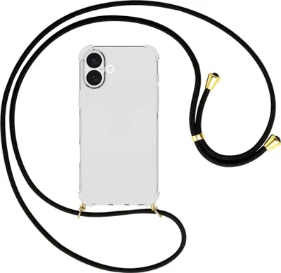 Produktbild von Handykette Backcover-Schutzhülle mit Band (Metall goldfarben) für iPhone 16 Plus - schwarz