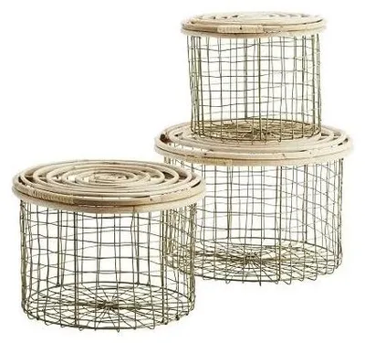 Immagine prodotto di Set di 3 cesti rotondi con coperchio in bambù
