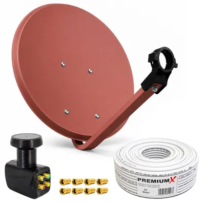 Produktbild von PremiumX SAT Anlage 80cm Antenne Quad LNB 50m Kabel 8x F-Stecker
