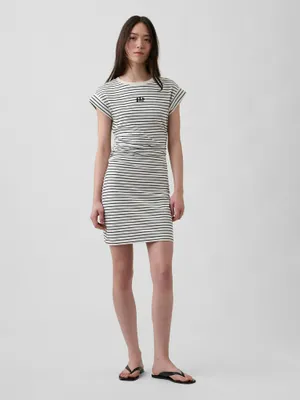 Produktbild von GAP Minikleid Weiß XS Rundhals Kurzarm mit Logo Baumwolle weich Raffungen