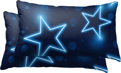 Produktbild von 2er Set Kissenbezüge 40x80 cm mit Sternen in blauer Leuchtoptik aus Mikrofaser