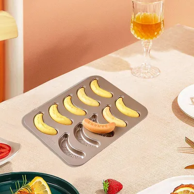 Produktbild von Bananen-Backformen aus Metall mit Antihaftbeschichtung, Obstform mit 10 Mulden für Kekse, Brot und Pudding