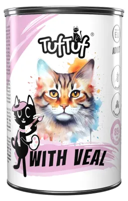 Obrázok produktu pre TufTuf | TufTuf – krmivo pre mačky – vlhké krmivo pre mačky s teľacím mäsom, plechovka 400 g – krmivo pre mačky v plechovke