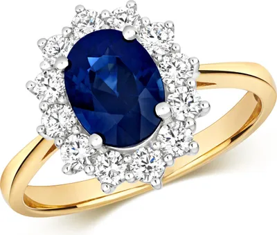 Produktbild von Wunderschöner 18 Karat (750) Gold Cluster Damen - Diamant Ring Brillant-Schliff 0.56 Karat HI - SI mit Saphir, 57 (18.1); TRS15017RSP