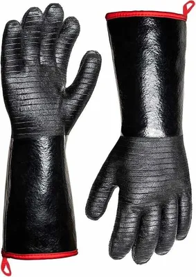 Produktbild von Extrem hitzebeständige Grillhandschuhe bis 500 °C, wasserdicht, langärmelig, Frittier-, Koch-, Ofen- und Räucherhandschuhe, flammhemmend, ölbeständige Neoprenbeschichtung (35,5 cm)
