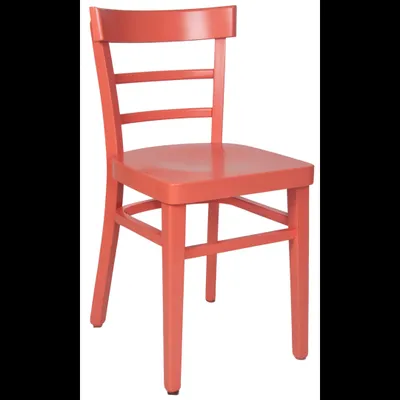 A single coral-colored chair is shown against a white background.