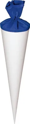 Produktbild von Geschwistertüten-Rohling 35 cm Ø 11 cm weiss mit Verschluss in Blau