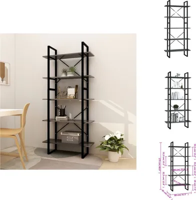 Produktbild von vidaXL Bücherregal 5 Fächer Grau 80x30x175 cm Holzwerkstoff -  Bücherregale & Bücherschränke