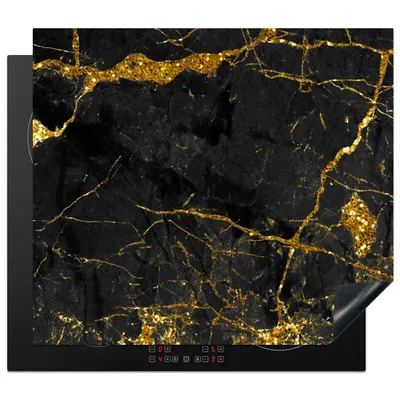 Obrázok produktu pre KitchenYeah® Kryt varnej dosky mramor - zlatý - čierny - mramorový vzhľad - luxusný - trblietavý, 58x51cm, kuchynská dekorácia, keramický kryt varnej dosky, krycia doska varnej dosky