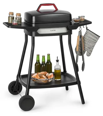 Produktbild von Klarstein Gatsby Elektrogrill Standgrill Tischgrill, Leistung: 2000 W, EasyGrill Concept, Grillfläche: 40 x 36 cm / Aluminiumdruckguss / Antihaft / Grillhaube, zwei Seitentische, schwarz