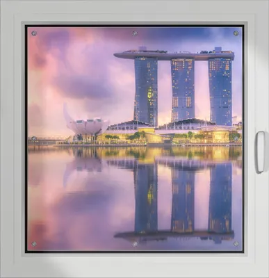Produktbild von Wallario Lichtschutzbild, Dekorativer Sichtschutz Sonnenschutz 96 x 93 cm mit Motiv: Abenddämmerung in Singapur - Verdunklung ohne Bohren