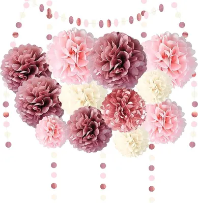Produktbild von Partydekoration Pompons 15 Stück Rosa Weiß Seidenpapier für Hochzeit Geburtstag