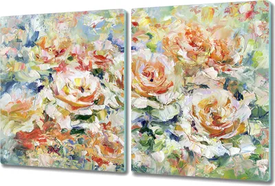 Produktbild von Glas-Herdabdeckplatte Glaskeramikkochfeld-Abdeckung Spritzschutz - 2x 40x52 cm - Rosen Floral Garten