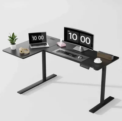 Immagine prodotto di Scrivania a forma di L - Scrivania angolare - Scrivania da gaming - Regolabile in altezza - Struttura in metallo - 160 x 120 cm - Nero