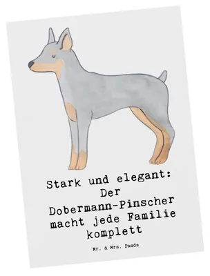 Produktbild von Mr. & Mrs. Panda Postkarte Dobermann Pinscher - Weiß - Geschenk, bildkarte, Grußkarte, treuer Begleiter, Ansichtskarte, Hunderassen Charakter, Schutzhund, Postkarten
