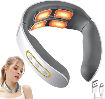 Produktbild von Nackenmassagegerät, intelligentes Nackenmassagegerät mit Heizung, 6 Modi, 9 Intensitätsstufen, kabelloses tragbares elektrisches Massagegerät