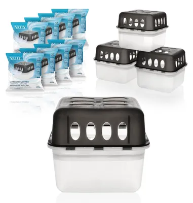 Produktbild von Raumentfeuchter Entfeuchter Granulat - 4-teiliges Set - 8 x 400 g Nachfüllbeutel - Weiß