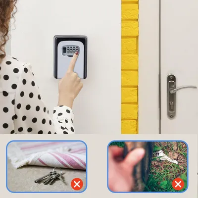 Produktbild von Schlüsselbox mit Zahlenkombination für außen - 4-stellige Code - wetterfeste Hausschlüsselbox (grau)