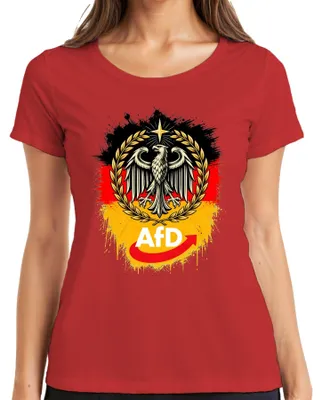 Obrázok produktu pre Tričko s nápisom "AfD Deutschland Patriot Bundesadler Schwarz", červené, veľkosť 3XL. ( slová: AfD, Nemecko, vlastenec, nemecký orol, čierna farba, sarkazmus, dámske tričko, červená farba, 3XL.)