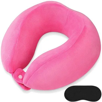 Productafbeelding van Unyqoos® Verstelbaar neksteunkussen met traagschuim, 29 x 27 x 18 cm – zachte kristalvelours hoes, U-vormige nekondersteuning, inclusief slaapmasker