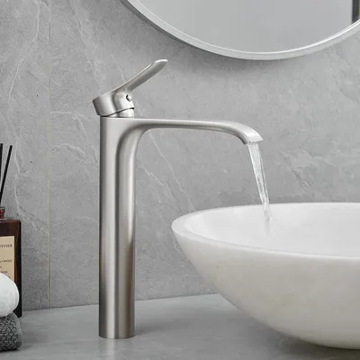 Produktbild von Wasserfall Badarmatur - Einhebelmischer - Hohe Waschtischarmatur - Gebürstetes Nickel