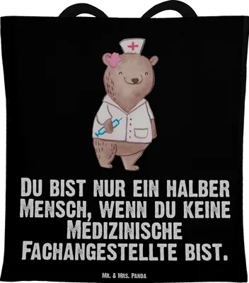 Produktbild von Mr. & Mrs. Panda Schultasche Medizinische Fachangestellte Herz - Schwarz - Geschenk, Einkaufstasche, Ausbildung, MFA, Tasche, Krankgeschrieben, Spruch, Tragetasche