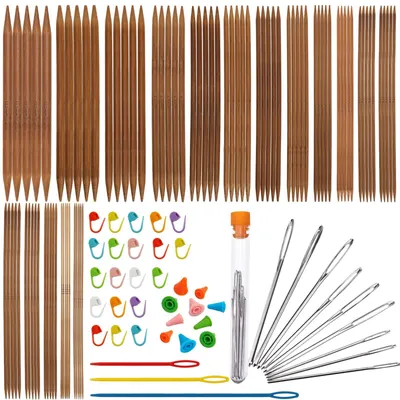 Obrázok produktu pre Sada ihiel na pletenie, drevené, 117-dielna, od 2 mm do 10 mm, vrátane pletacích ihiel a príslušenstva, určená na pletenie