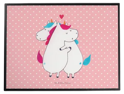 Produktbild von Mr. & Mrs. Panda Schreibunterlage Einhorn Mitteilung - Rot Pastell - Geschenk, schreibtischunterlagen, Tischschoner, Liebe, Unterlage Schreibtisch, Einhörner, Deko, Ehe
