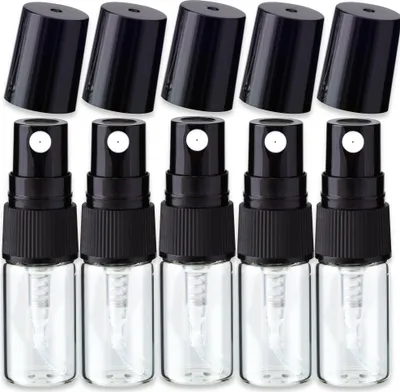 Produktbild von 5x Glasfläschchen 2 ml mit schwarzem Schraubzerstäuber Probefläschchen