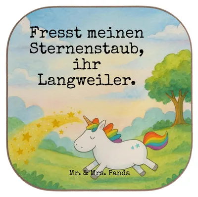 Produktbild von Mr. & Mrs. Panda Tischuntersetzer Einhorn Happy Design - Weiß - Geschenk, Untersetzer Gläser, Tassen, Coaster, Lebensfreude, für, Holzuntersetzer, Unicorn, Fröhlich