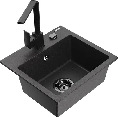 Produktbild von Mexen Milo 1-Becken-Granit-Spüle mit Mischbatterie Rita, Schwarz gesprenkelt - 6505-76-670300-70-B