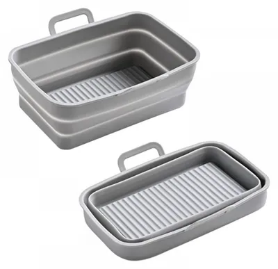 Produktbild von 2 Stück Rechteckige Heißluftfritteuse Silikon Backbleche, für Heißluftfritteusen, Backöfen, Mikrowellenherde,  Grau