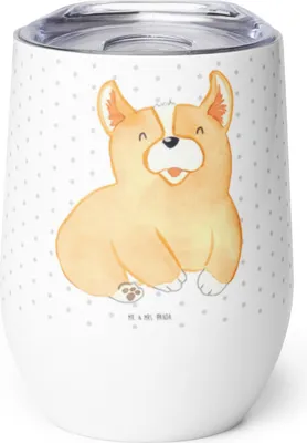 Produktbild von Mr. & Mrs. Panda Thermo Becher Corgie - Weiß - Geschenk, Edelstahlbecher, kaffee tasse, Hund, thermosbecher, Sprüche, glühweinbecher, Spruch, Bellen, Süß, Thermobecher