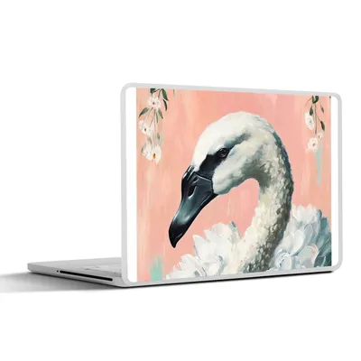 Produktbild von MuchoWow® Laptop Aufkleber Sticker Cover Schwan - Tiere - Blumen - Pastell - Weiß 30x22 cm - Laptop-Sticker