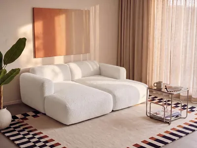 Produktbild von Modulierbares Sofa für 2 Personen mit tiefer Sitzfläche aus Bouclé-Stoff in Weiß von Maison Céphy POGNI