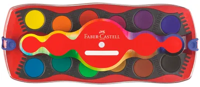 Produktbild von Faber-Castell Farbkasten Connector 12 Farben mit Deckweiß Pinselfach Rot