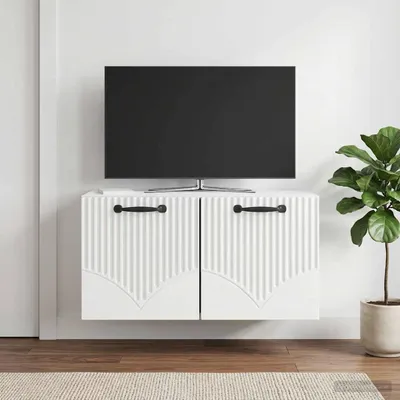 Zdjęcie produktu dla Maison Exclusive – wisząca szafka pod telewizor, biała, z połyskiem, 59,5 x 31 x 30 cm